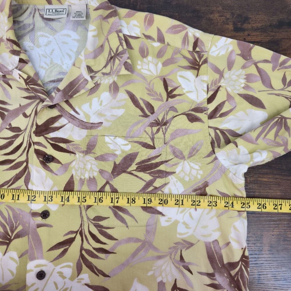 LL Bean Men's Hawaiian Camp Shirt Rayon Blend Yellow Brown Floral Size L - Picture 5 of 7